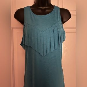 Womens Top size M Teal Front Fringe